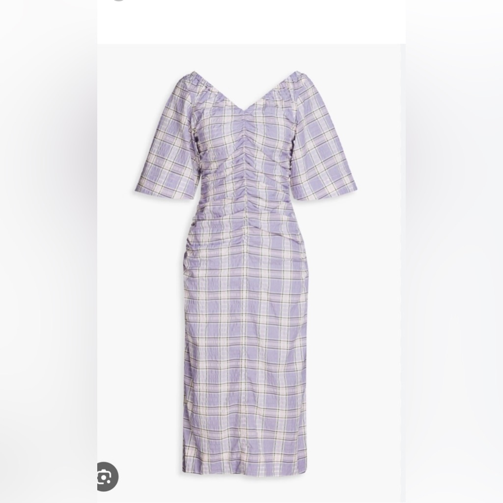 Ganni Lavender Plaid Midi Dress